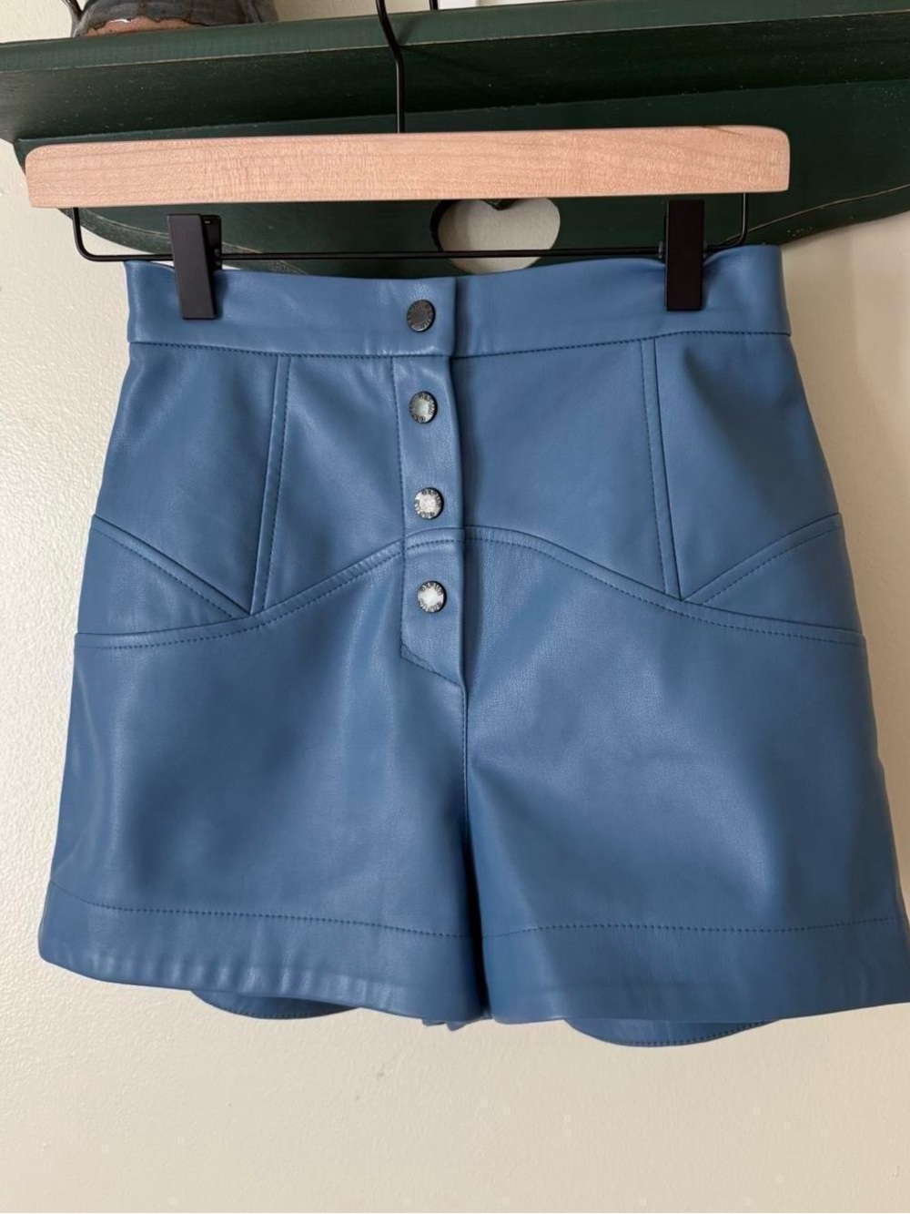 Blue Faux Leather High-Waist Women’s Shorts